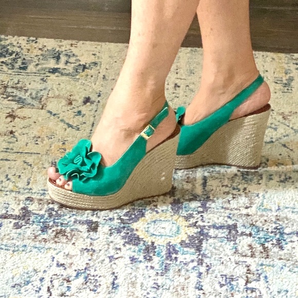 Paloma Barcelo’ Rosette Wedge Sandals - Picture 1 of 12
